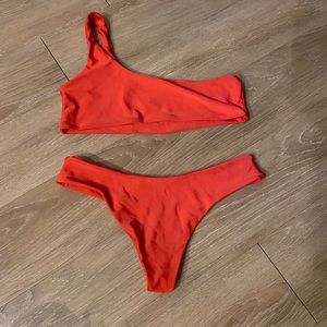 red one shoulder bikini